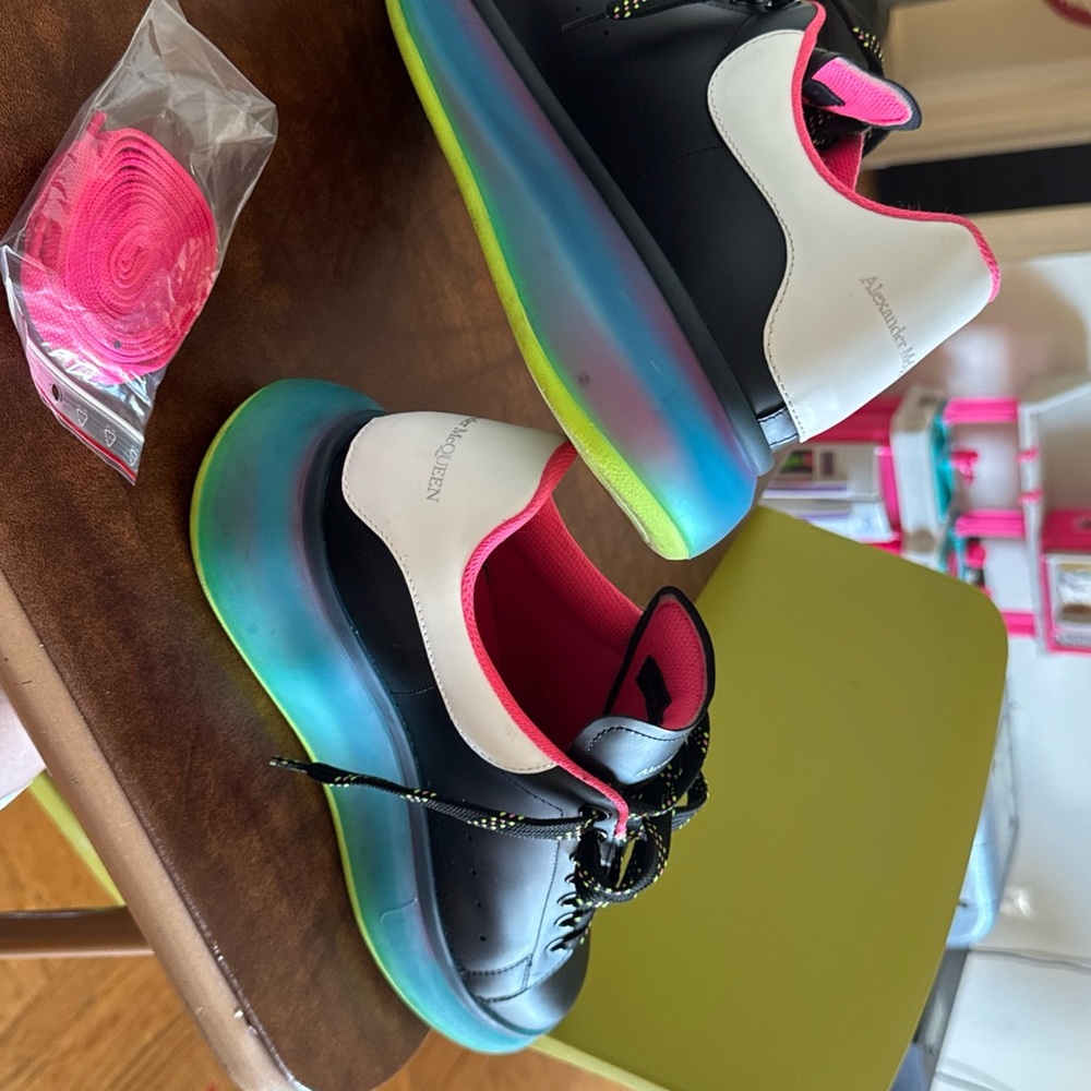 Alexander McQueen Black and White Sneakers with Neon Soles